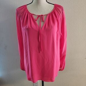 White House Black Market Pink Chiffon Long Sleeve Blouse Size 8